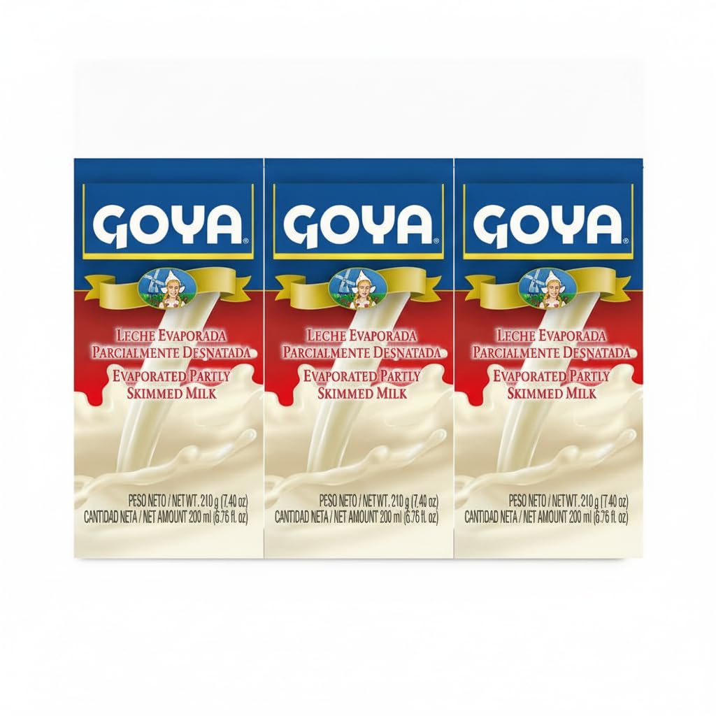 Leche Evaporada Parcialmente Desnatada - Pack de 3 Unidades (3 x 210g) - Ideal para Repostería, Salsas y Café - GOYA - Textura Cremosa y Versátil para Cocinar - NEXU