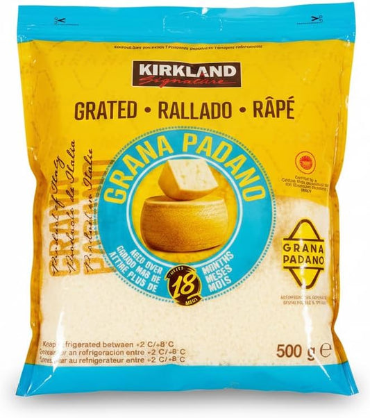 Grana Padano Rallado D.O.P. - Queso Italiano Curado +18 Meses - Auténtico Grana Padano de Italia en Bolsa de 500g - Kirkland Signature - Cierre Resellable para Pastas, Risottos y Ensaladas - NEXU