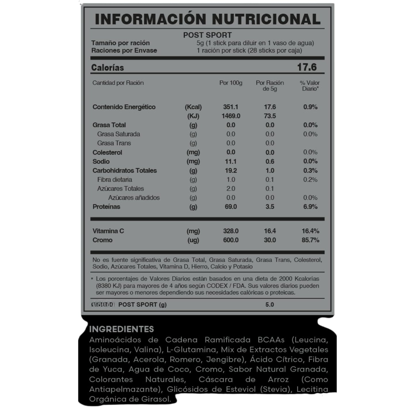 POST SPORT – TÉ Bebida Deportiva con BCAAs, Glutamina y Agua de Coco | Recuperación Muscular Post Entrenamiento | 1 CAJA CON 28 Sobres x 5g | Sabor Natural | Reposición de Electrolitos