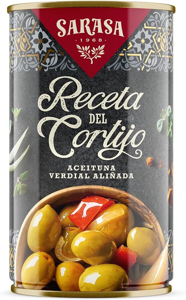 SARASA - Aceitunas Verdes con Hueso- Aliñadas segun Receta Tradicional Andaluza- La receta del cortijo- 1450 Neto