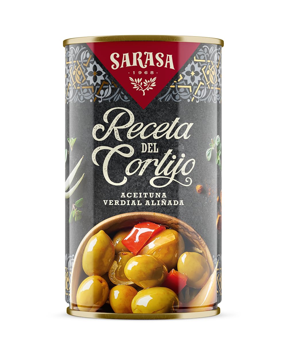 SARASA - Aceitunas Verdes con Hueso- Aliñadas segun Receta Tradicional Andaluza- La receta del cortijo- 1450 Neto