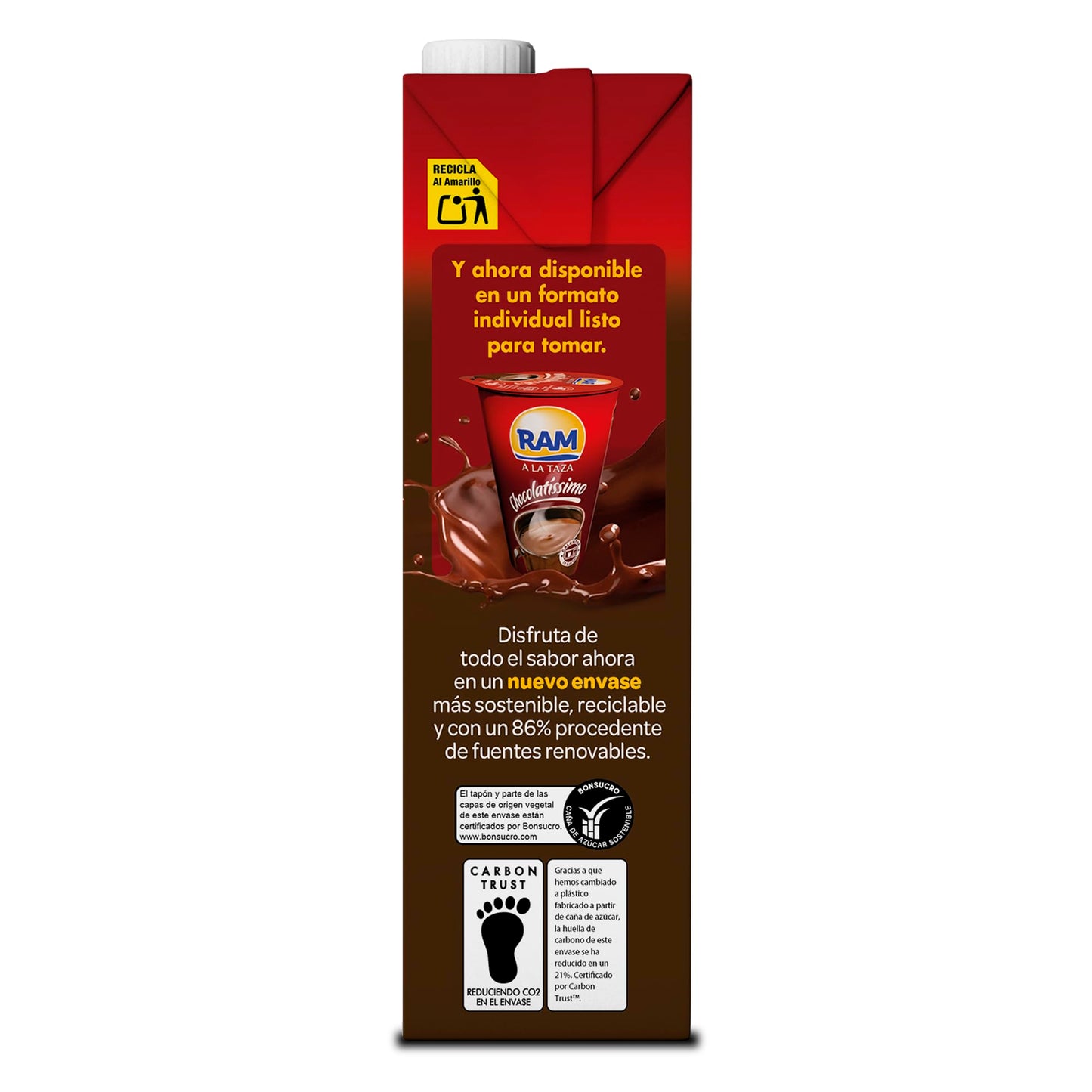 RAM - Chocolate a la Taza, Listo para Calentar y Servir, Sabor Clásico y Cremoso, Elaborado con Leche y Cacao Seleccioandos, Brik 1 Litro