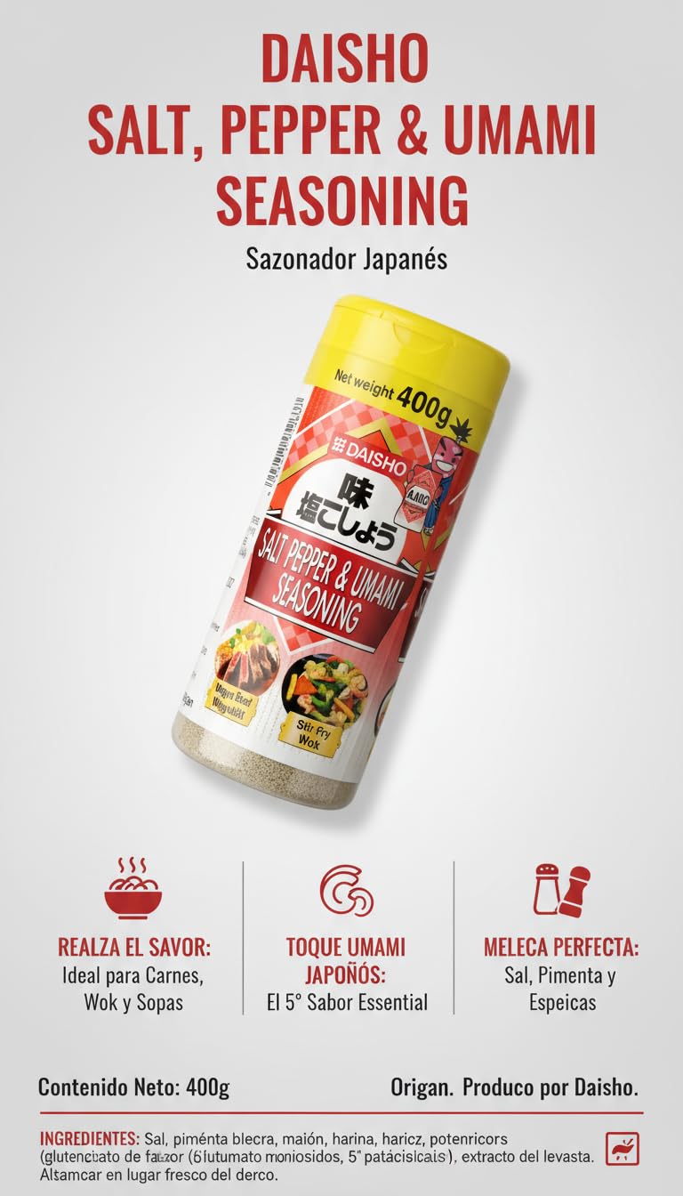 Daisho Sazonador Japonés de Sal, Pimienta y Umami 400g - Condimento Profesional para Carne, Wagyu, Salteados al Wok y Barbacoa - Potenciador de Sabor Auténtico de Japón