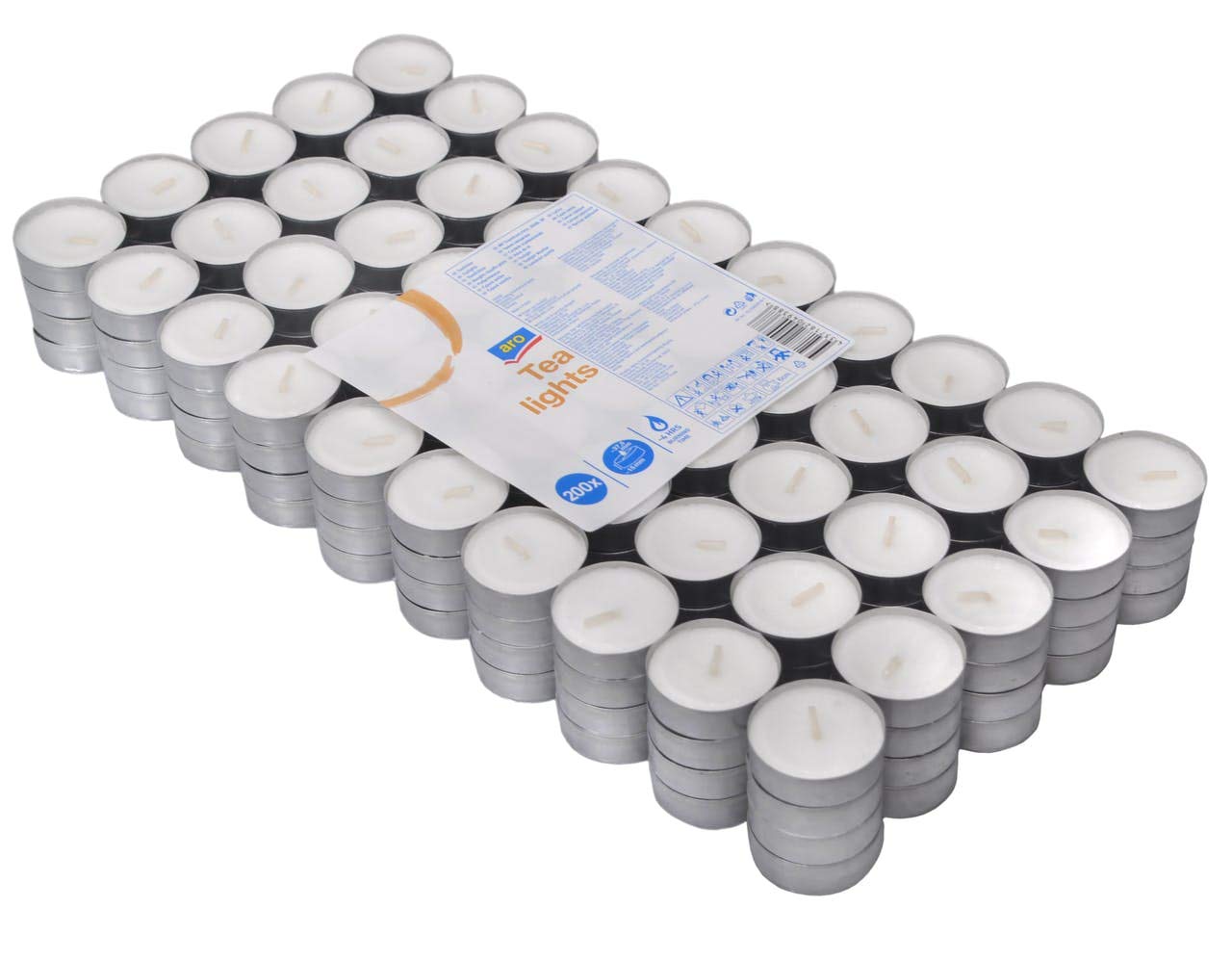 Velas de té (15 x 37 mm, aprox. 4 horas, 200 unidades)