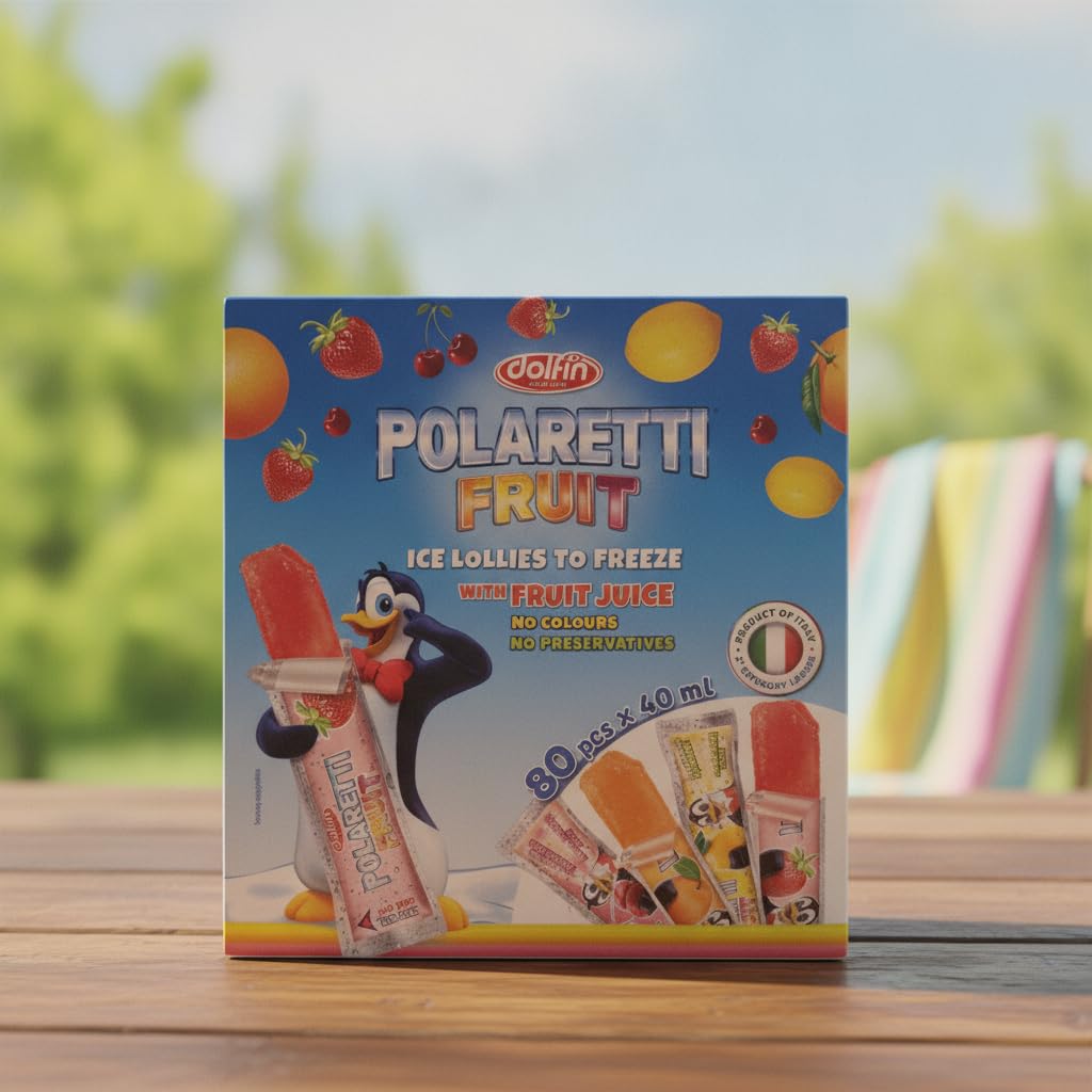 Polos de Fruta para Dolfin - Pack Ahorro 80 Unidades de 40ml - Sabores Fresa, Guinda, Naranja y Limón - Polaretti - Con Zumo de Fruta Natural y Sin Gluten - NEXU