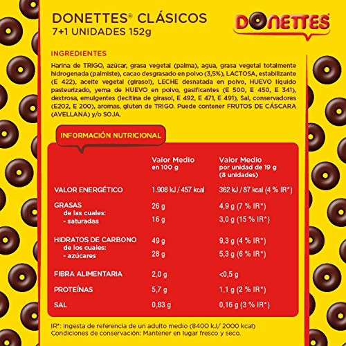Donettes Clásicos - Mini Rosquillas con Crujiente Cobertura Sabor a Chocolate, 8 unidades