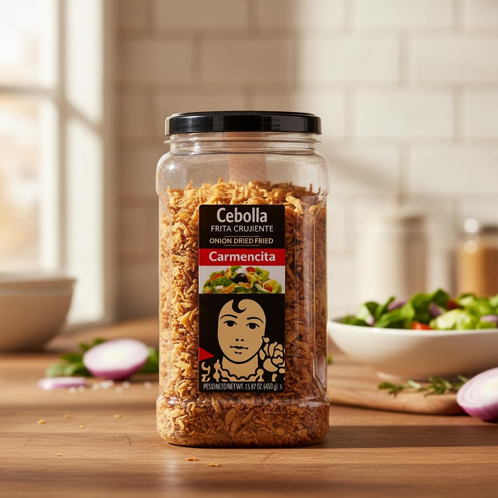 Cebolla Frita Crujiente - Bote de 450g de Cebolla Deshidratada y Frita para Ensaladas, Hamburguesas y Hot Dogs - Topping Crujiente para Cocina Gourmet - Gran Formato Familiar - NEXU