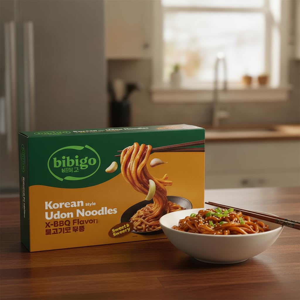 Fideos Udon Instantáneos Sabor K-BBQ Coreano - Fideos Coreanos Listos en 2 Minutos - Plato Preparado Estilo Asiático - Kit Completo con Salsa y Toppings - 187,2g x 6uds - NEXU
