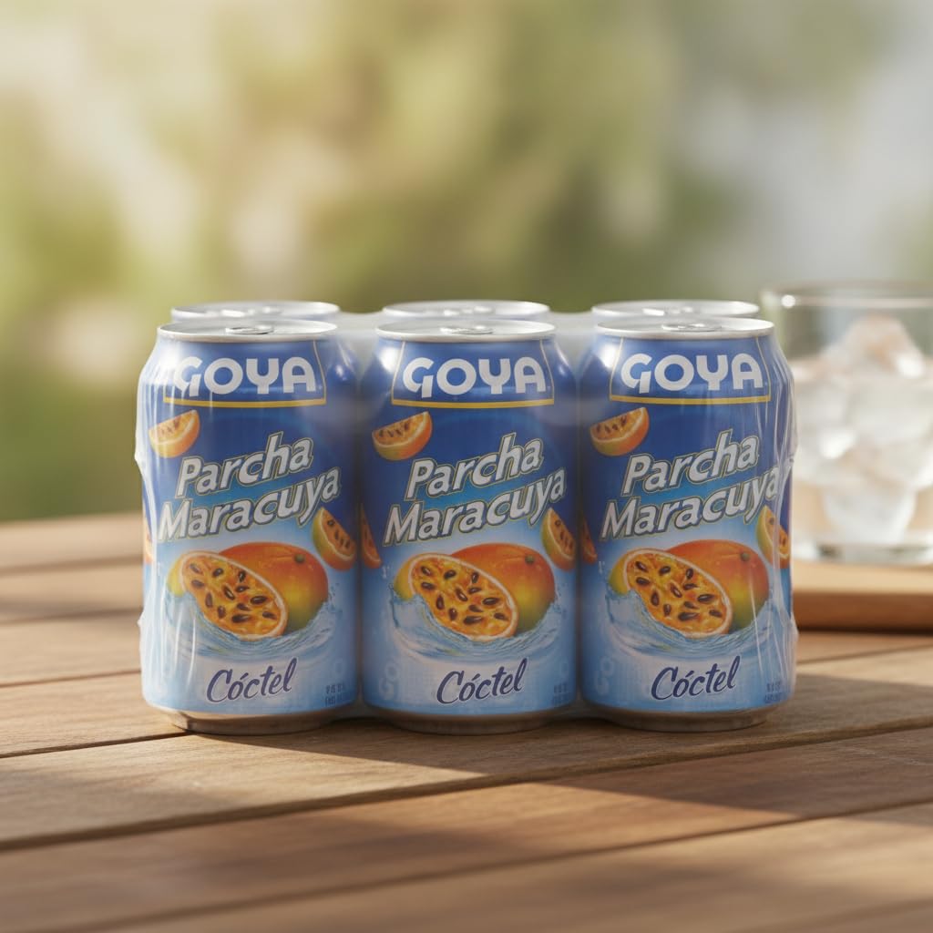 Cóctel de Parcha Maracuya - Zumo de Fruta de la Pasión Refrescante - Pack de 6 Latas de 284 ml - Bebida Tropical - Goya - Ideal para Cócteles y Meriendas - Sabor Intenso y Cítrico - NEXU