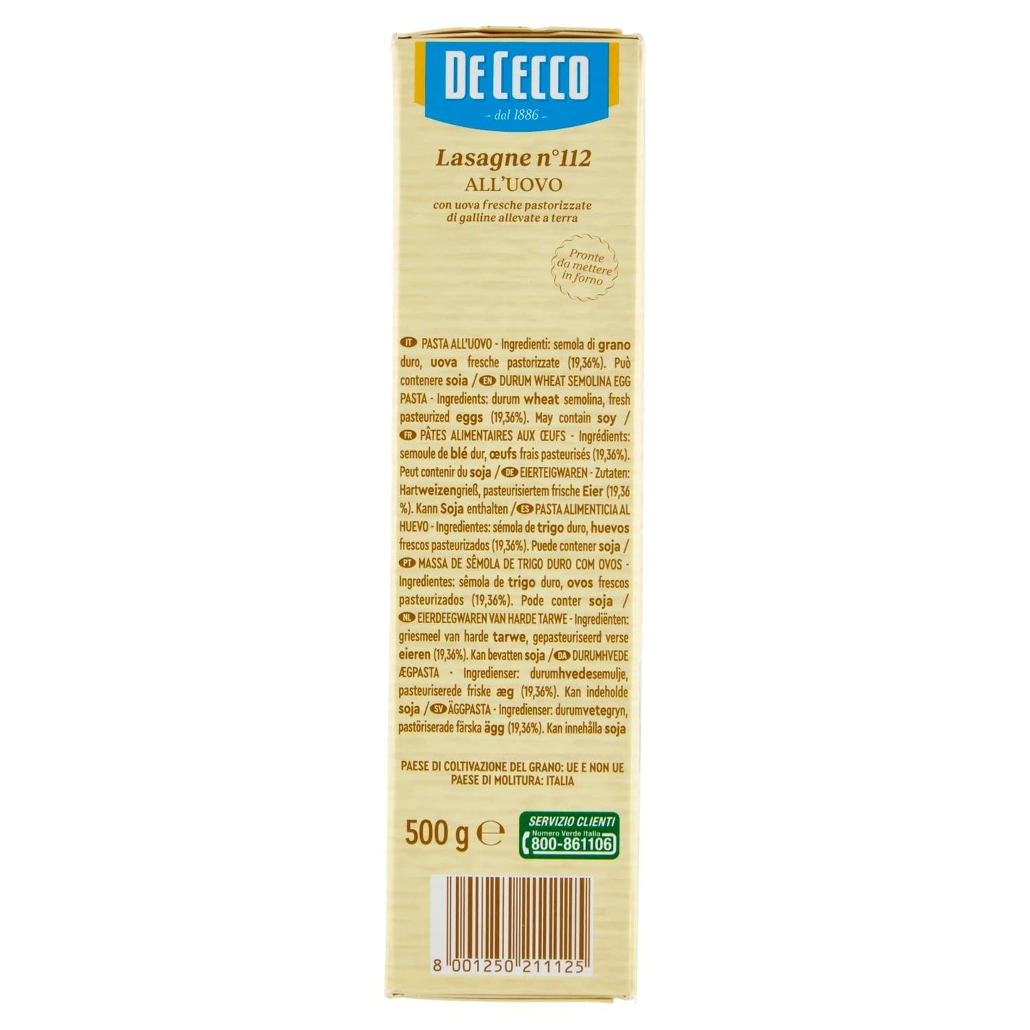 De cecco n.112 lasagna all'uovo gr.500 (1000035754)