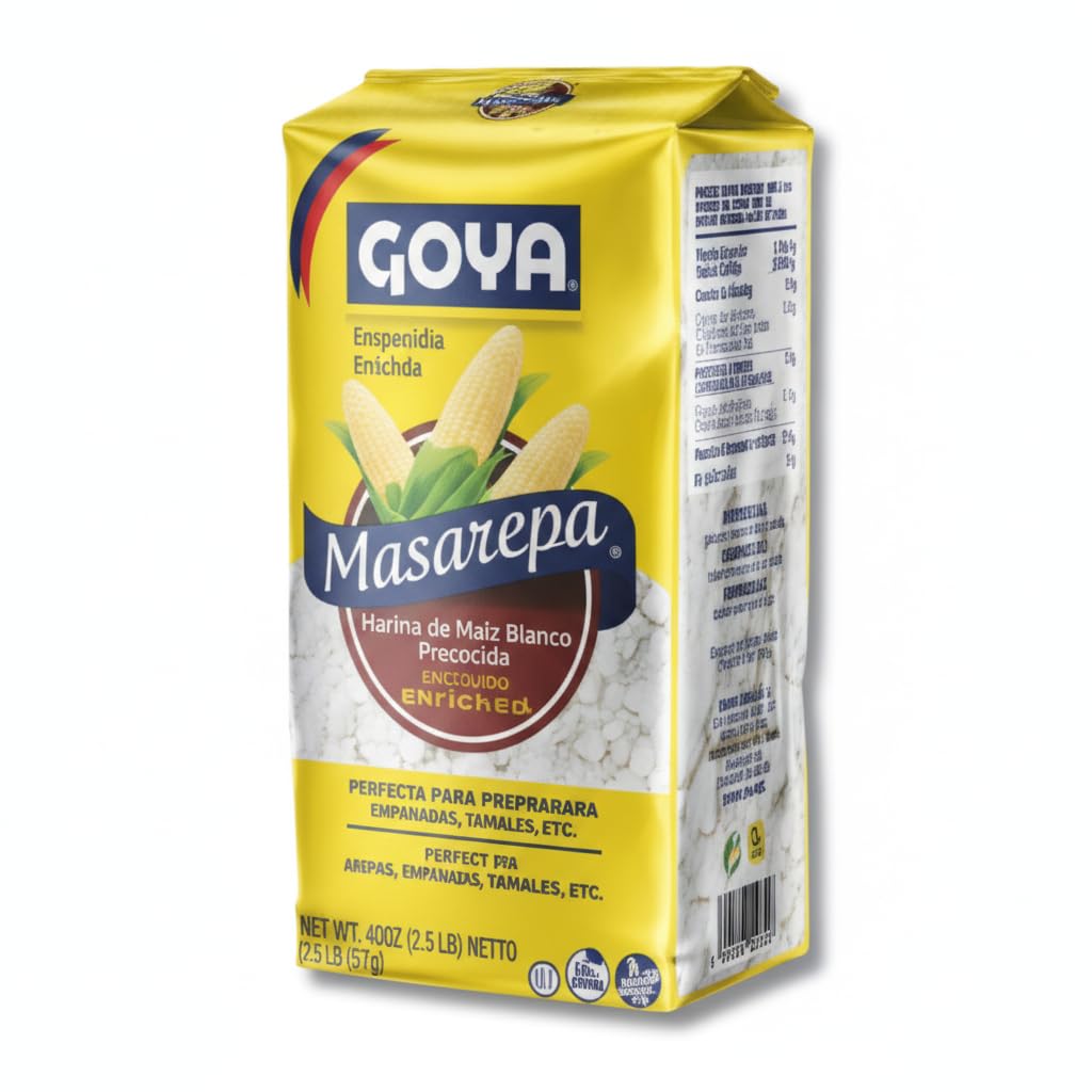 Harina de Maíz Blanco Precocida Enriquecida para Arepas y Empanadas - Sin Gluten - Fuente de Vitaminas - Goya - Pack de Ahorro 10 Unidades de 1kg - Sabor Auténtico Latino - NEXU