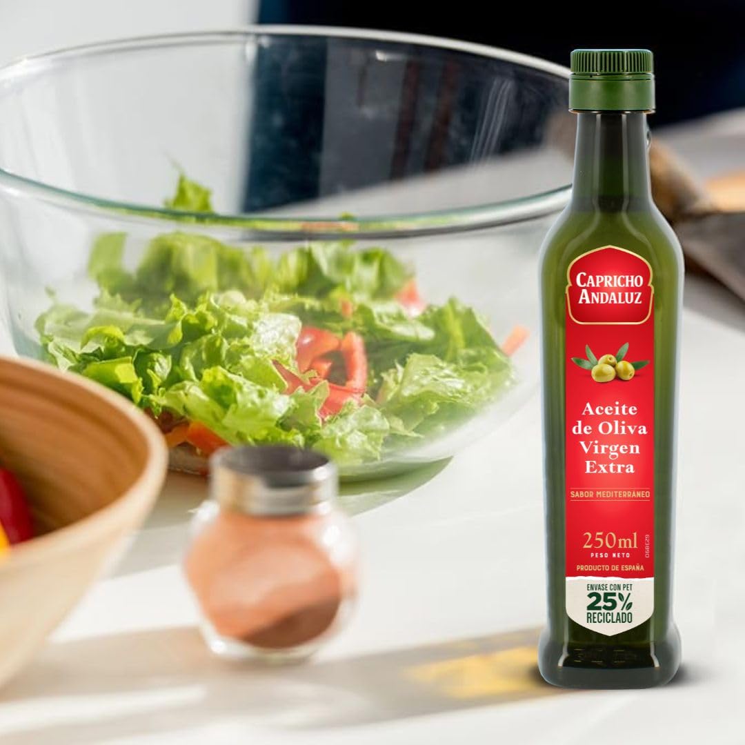 Capricho Andaluz | Aceite de Oliva Virgen Extra | Botella PET 250ml, Origen Español, Prensado en Frío, Ideal para Cocinar, Aliñar Ensaladas y Uso Diario