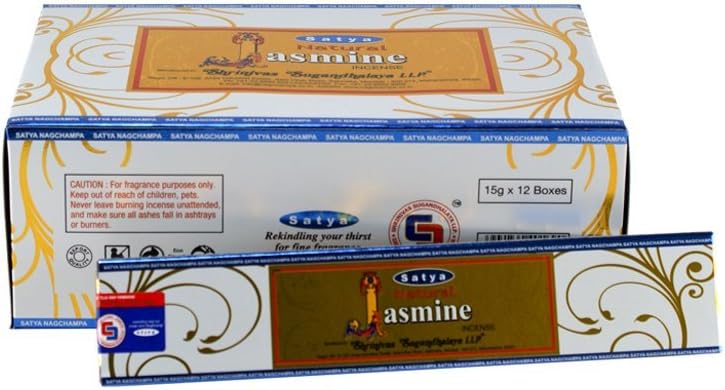 Satya -Varillas de incienso con aroma a jazmín, 15 g, pack de 12 piezas
