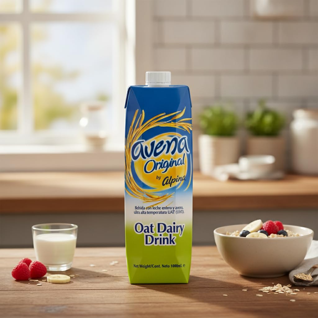 Avena Original - Bebida de Avena con Leche Entera 1000ml - Nutritiva y Refrescante - Fuente de Calcio y Proteínas Formato Familiar UHT 1 Litro - Alpina - Ideal para Desayunos y Meriendas - NEXU