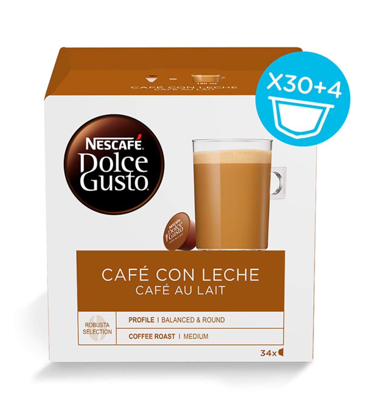 Nescafé Dolce Gusto Capsulas de Café, Cafe Au Lait 34 Unidades 340 g