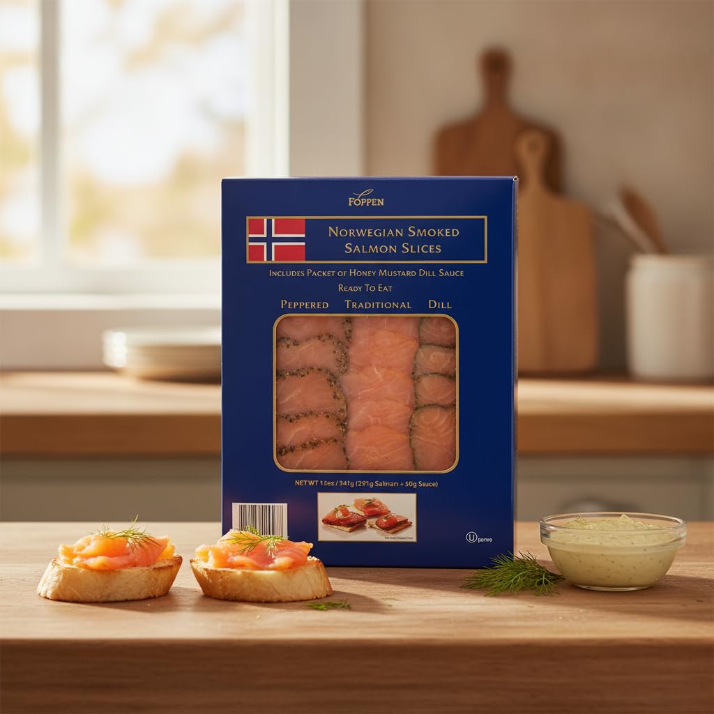 Salmón Ahumado Noruego Surtido 3 Sabores - Tradicional, Pimienta y Eneldo - Incluye Salsa de Mostaza y Miel - Foppen - Pack de 341g - Lonchas de Excelencia para Aperitivos y Ensaladas - NEXU