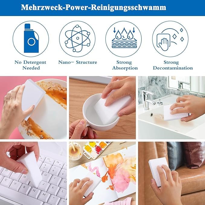 Borrador Magico para Limpieza| 30 Esponjas Mágicas Multiusos para Limpieza sin Químicos | Espuma de Melamina Nano | Esponja Magica Limpia Paredes | Hogar, Cocina, Baño y Más | Solo Agua | 10x6x2 cm