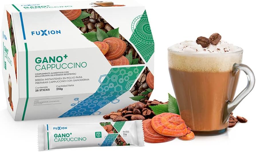 FUXION - GANO+ Cappuccino con Ganoderma Lucidum | Café Soluble Antioxidante | Bebida Cremosa con Micronutrientes para Defensas | Bienestar Diario | Fácil Preparación | 1 CAJA CON 28 STICK