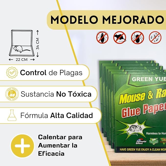 Trampas Adhesivas para Ratones y Ratas - Placas de Pegamento Ultra Eficaces Sin Químicos - Control de Plagas para Hogar Interior y Exterior - Fácil Uso y Seguro (6)