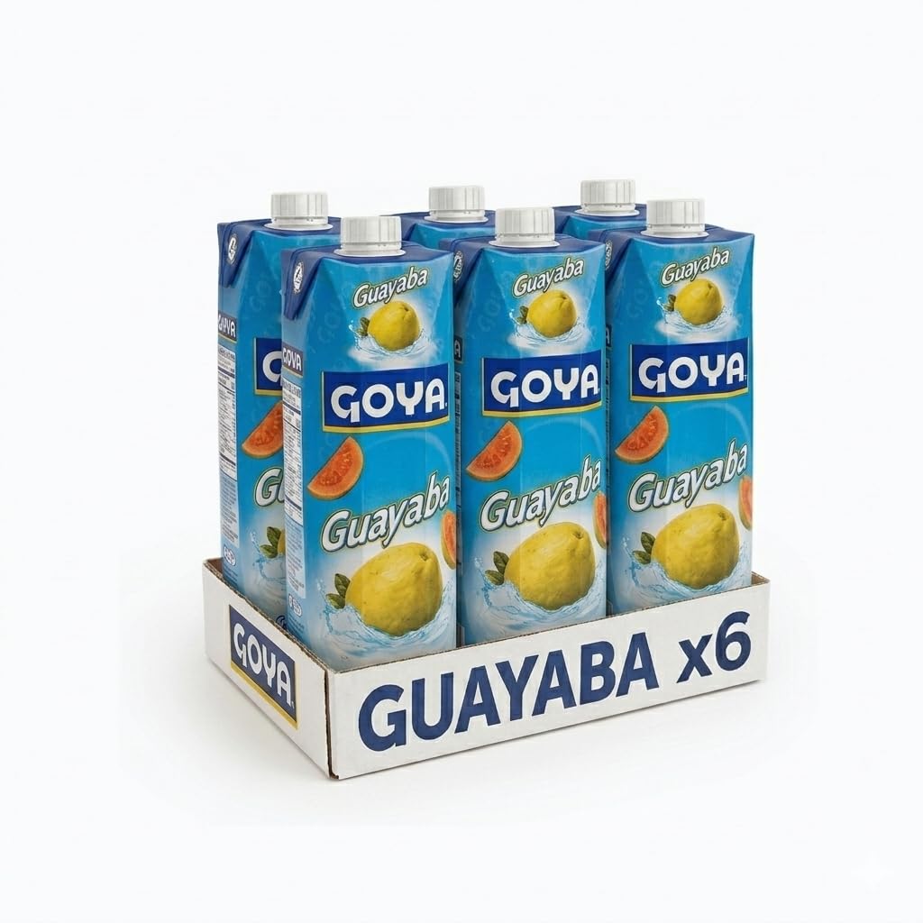 Jugo de Guayaba - Néctar Tropical con Vitamina C - Pack de 6 Unidades de 1 Litro - Formato Ahorro Familiar en Tetra Brick - Goya - Bebida Refrescante y Saludable para Toda la Familia - NEXU