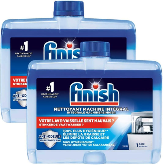 Finish - Lote de 2 limpiadores para lavadora (250 ml)