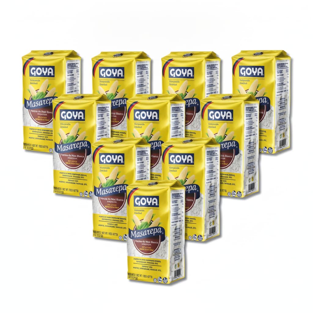 Harina de Maíz Blanco Precocida Enriquecida para Arepas y Empanadas - Sin Gluten - Fuente de Vitaminas - Goya - Pack de Ahorro 10 Unidades de 1kg - Sabor Auténtico Latino - NEXU