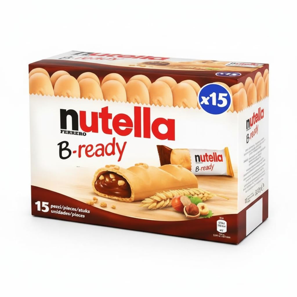 B-ready Barquillo - 1 Paquete de 15 Galletas Crujientes Rellenas de Crema de Avellana y Cacao con Trigo Tostado - Nutella - Snack Individual para Desayuno y Merienda, 330g (15 x 22g) - NEXU