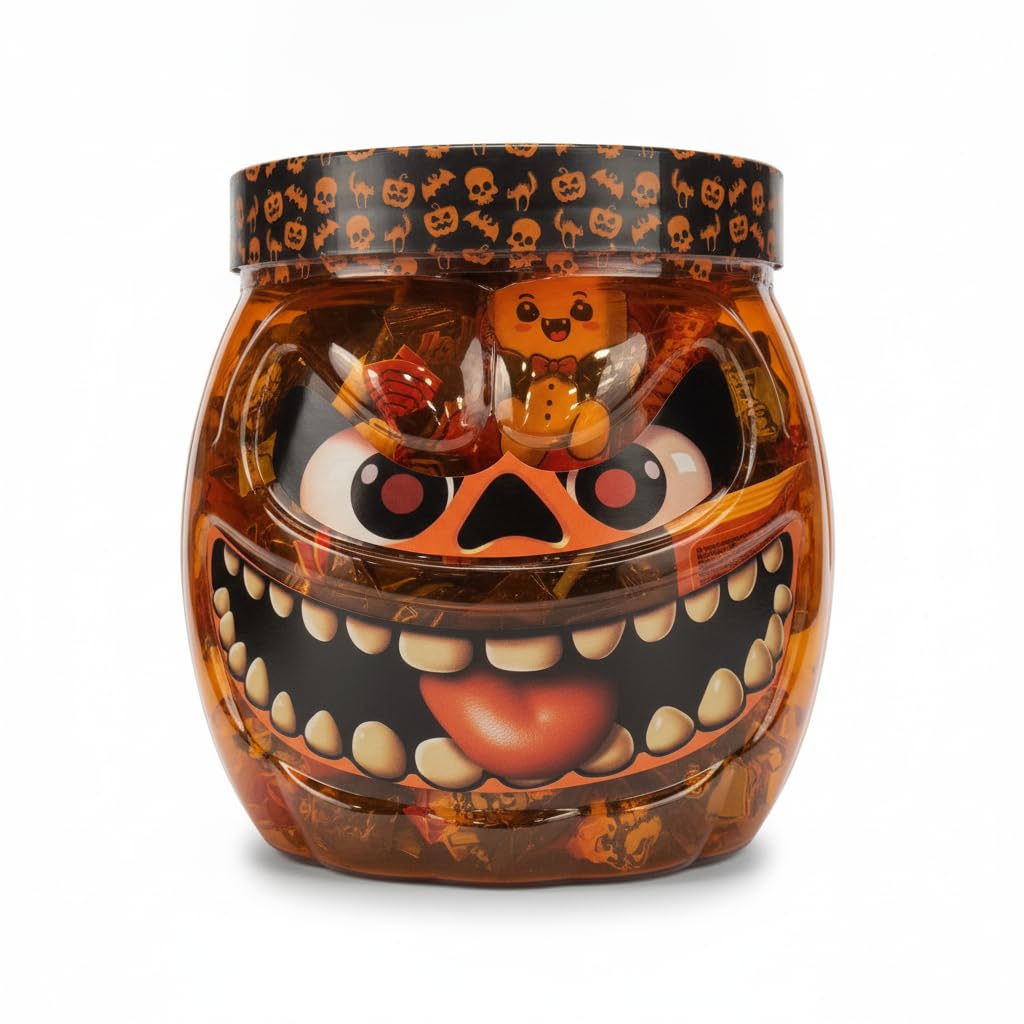 Bote de Caramelos y Golosinas Surtidas para Halloween 1kg | Surtido de Chuches en Calabaza Reutilizable | Dulces con Aromas y Colorantes Naturales | NEXU