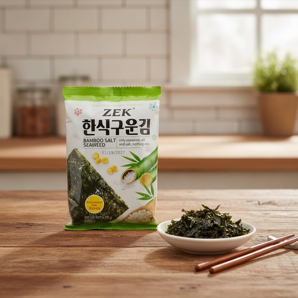 Algas Nori Tostadas con Sal de Bambú Coreanas - Pack de 3 (15g) - Aperitivo de Algas Marinas Crujientes y Naturales - Ideal para Sushi, Arroz o Snack Saludable - Sin Aditivos Artificiales - NEXU