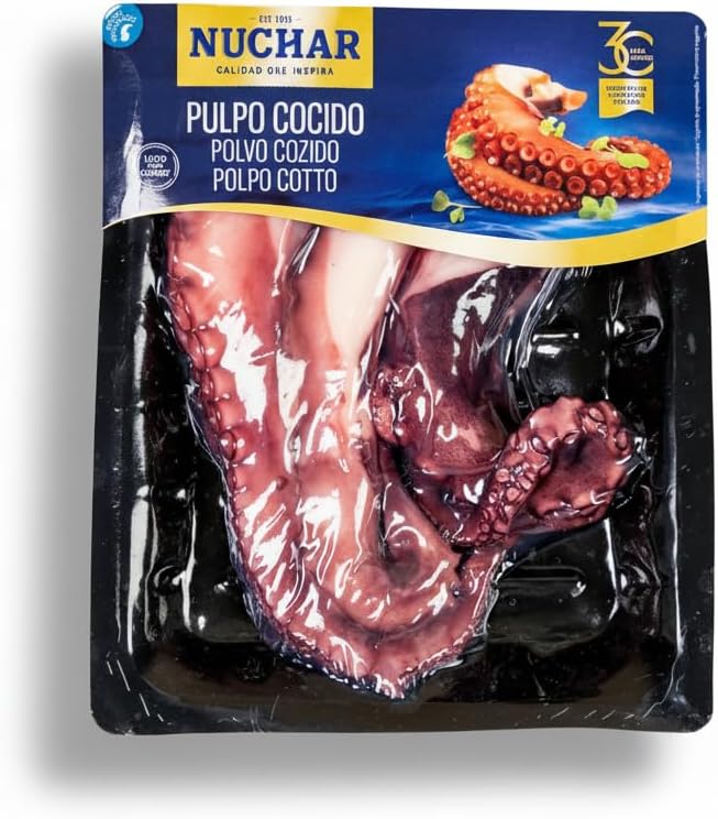Pulpo Cocido 500g - 3 a 4 Patas de Pulpo Listo para Comer - Rico en Proteínas, Bajo en Grasas y Carbohidratos - Nuchar -Origen Atlántico FAO 34 - NEXU