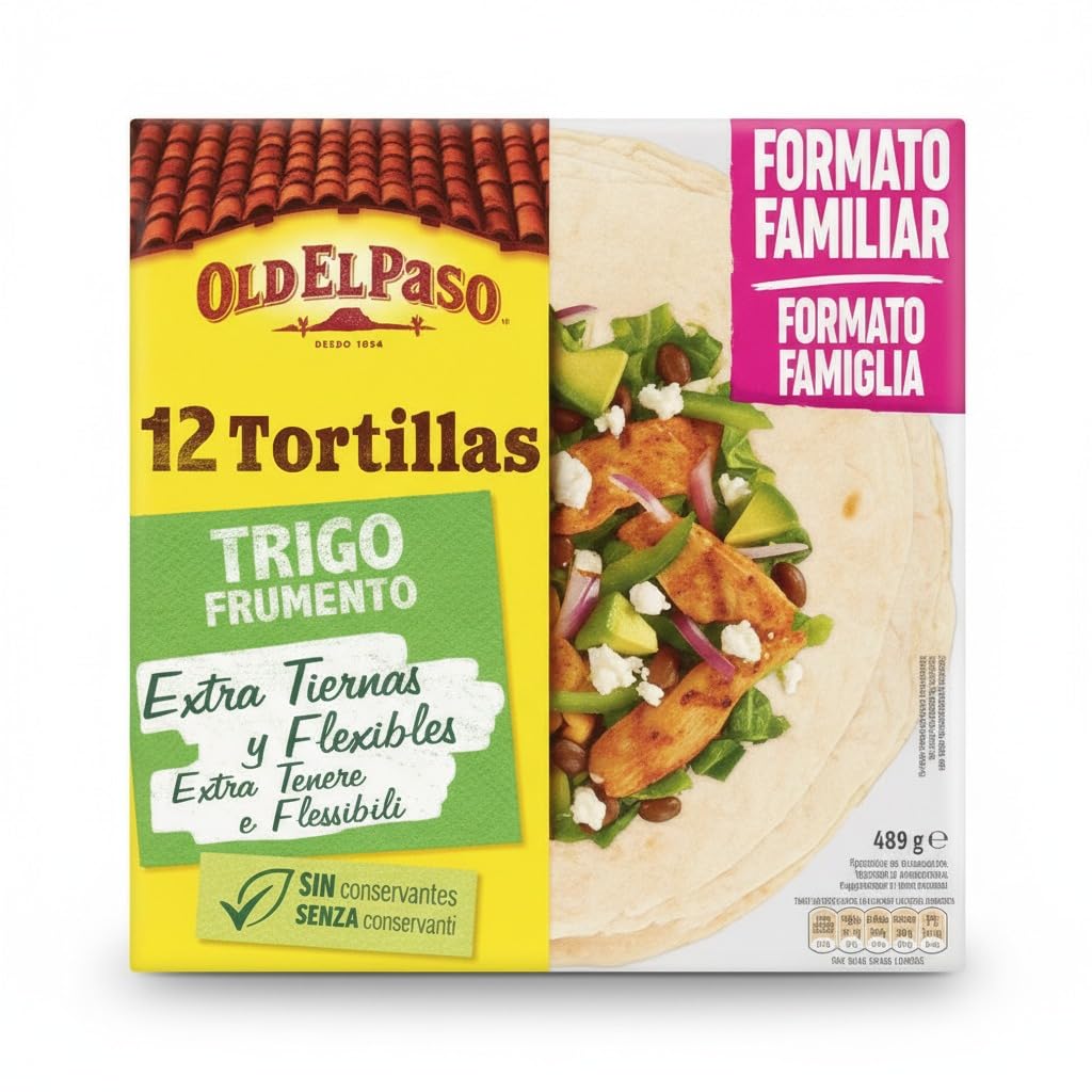 Tortillas de Trigo Tiernas - 2 Pack Familiar de 12 Unidades (489g) (24uds Total 978g) - Ideales para Fajitas, Burritos y Quesadillas - Sin Conservantes - NEXU