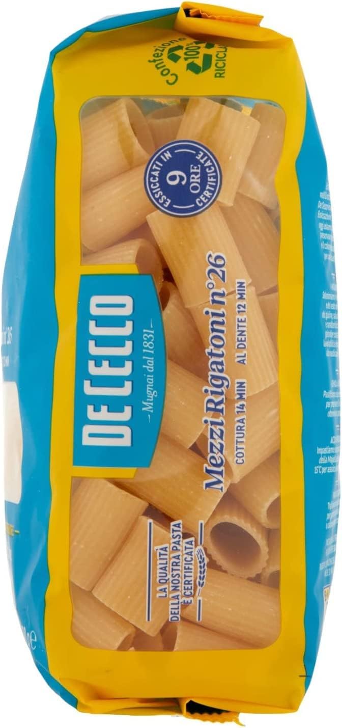 De Cecco Mezzi Rigatoni N°26 - Pasta de sémola de trigo duro (10 x 500 g)