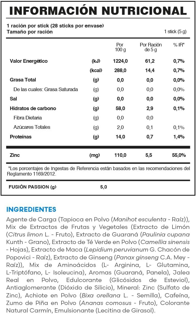 FUXION - PASSION Té Funcional | Mezcla de Aminoácidos + Maca + Ginseng + Jalea Real + Zinc | Energía y Vitalidad Natural para Hombre y Mujer | 1 Caja con 28 Sticks de 5g