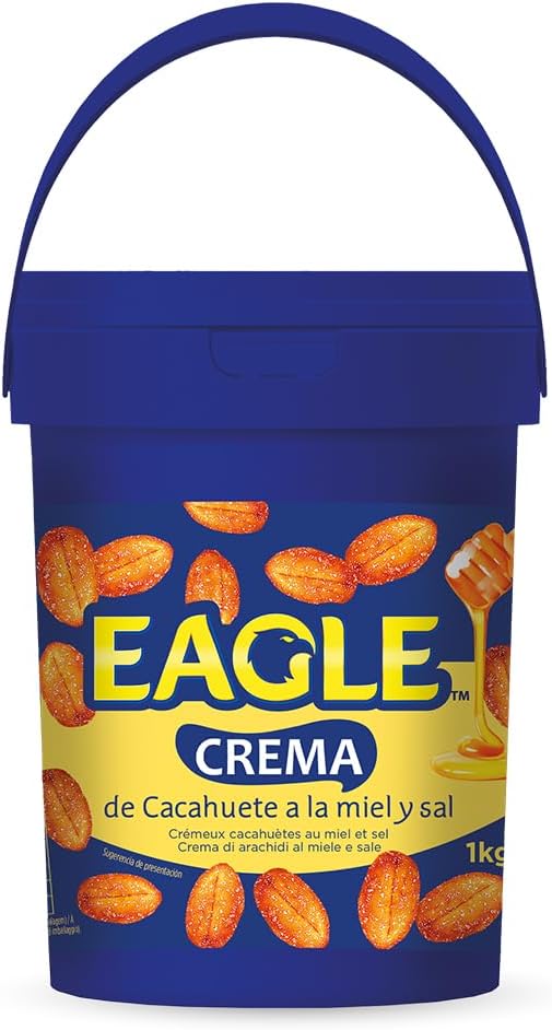 Eagle | Crema de Cacahuete Frita con Miel y Sal 1kg | Sin Gluten, Sin Lactosa, Vegetariana, Cremosa Untable, Sin Aceite de Palma, Ideal para Desayunos y Meriendas