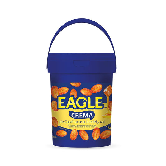 Eagle | Crema de Cacahuete Frita con Miel y Sal 1kg | Sin Gluten, Sin Lactosa, Vegetariana, Cremosa Untable, Sin Aceite de Palma, Ideal para Desayunos y Meriendas