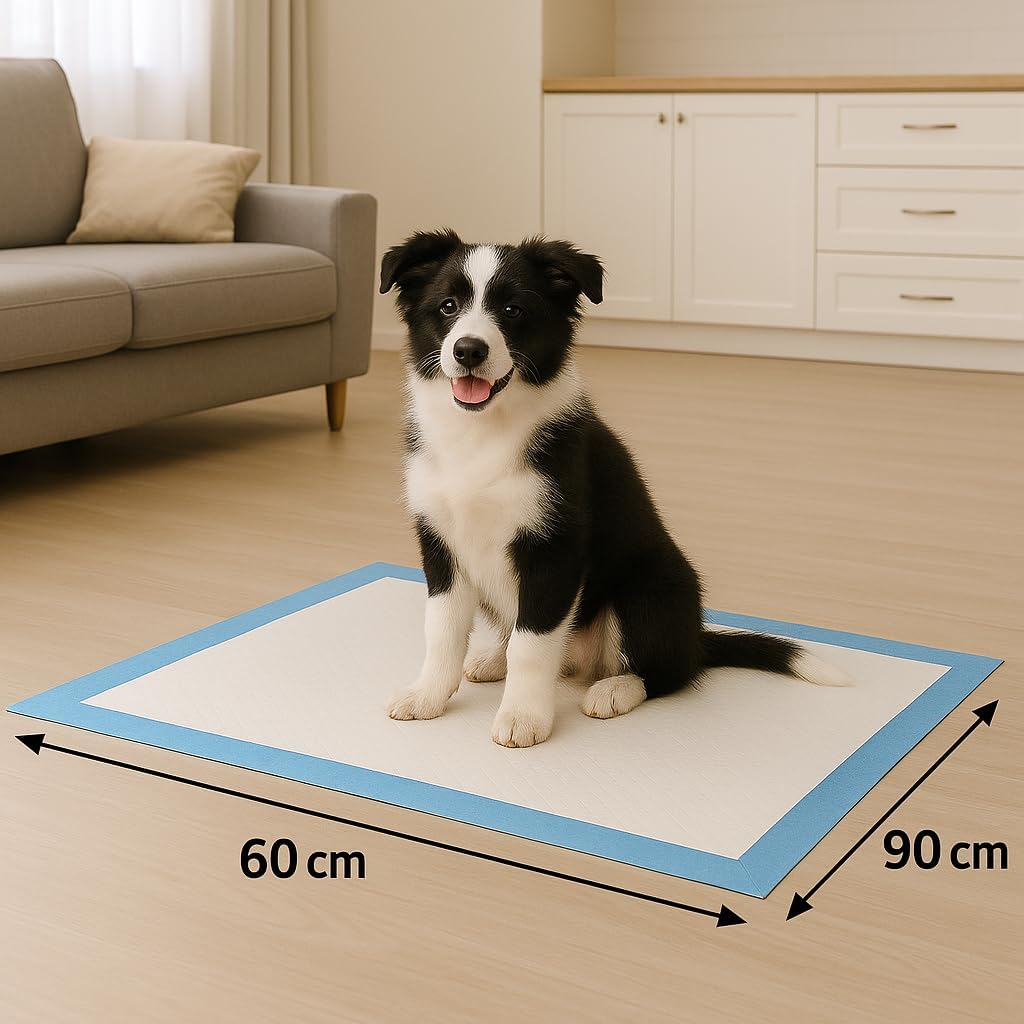 Empapadores para Perros 60x90 cm - 100 Unidades | Almohadillas de Adiestramiento Ultraabsorbentes | 5 Capas Antifugas, Secado Rápido | Ideal para Cachorros y Perros Mayores (L)