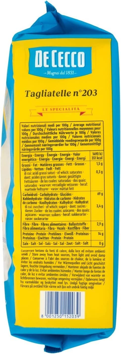 5x De Cecco Tallarines No. 203 Pasta Italiana 500g