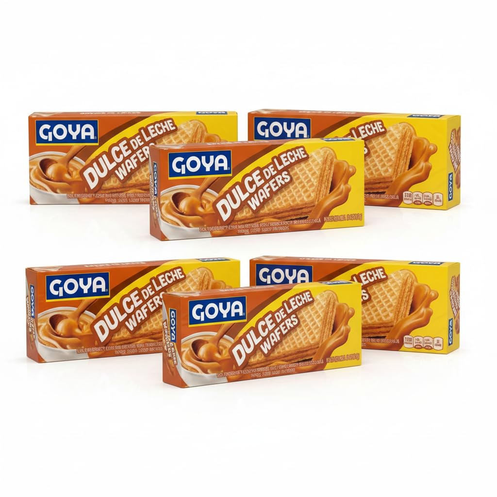 Galletas Wafer Rellenas de Dulce de Leche - Pack de 6 Paquetes de 140g - Snack Crujiente Tradicional Latino para Meriendas y Compartir - Goya - NEXU