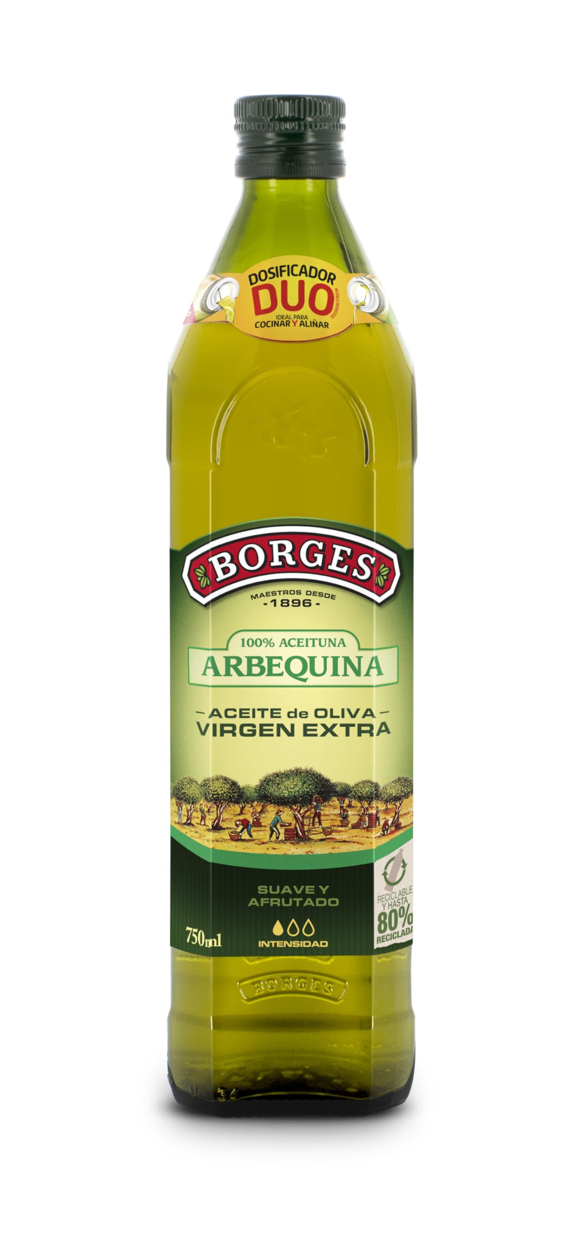 Borges - Aceite de Oliva Virgen Extra Arbequina- Bajo en grasas saturadas - AOVE 100% Arbequina prensado en frío - Botella 100% Reciclable - adecuado para Aliñar y cocinar - 750 ml
