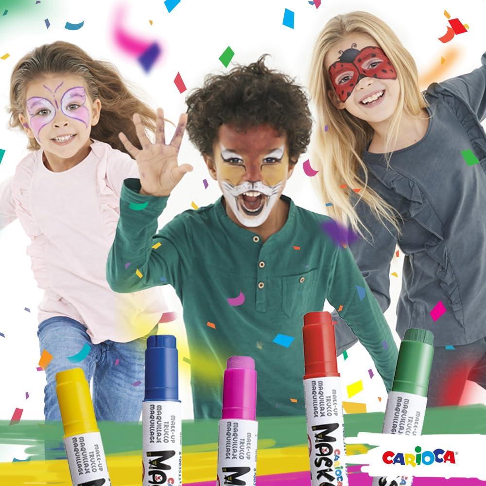 CARIOCA Mask Up Calabaza, Kit de Pintura Facial para Niñas, Barras de Maquillaje Ideal para Navidad, Halloween, Carnaval y Fiestas - 3 Colores y 2 Tutoriales - Dermatológicamente Testado