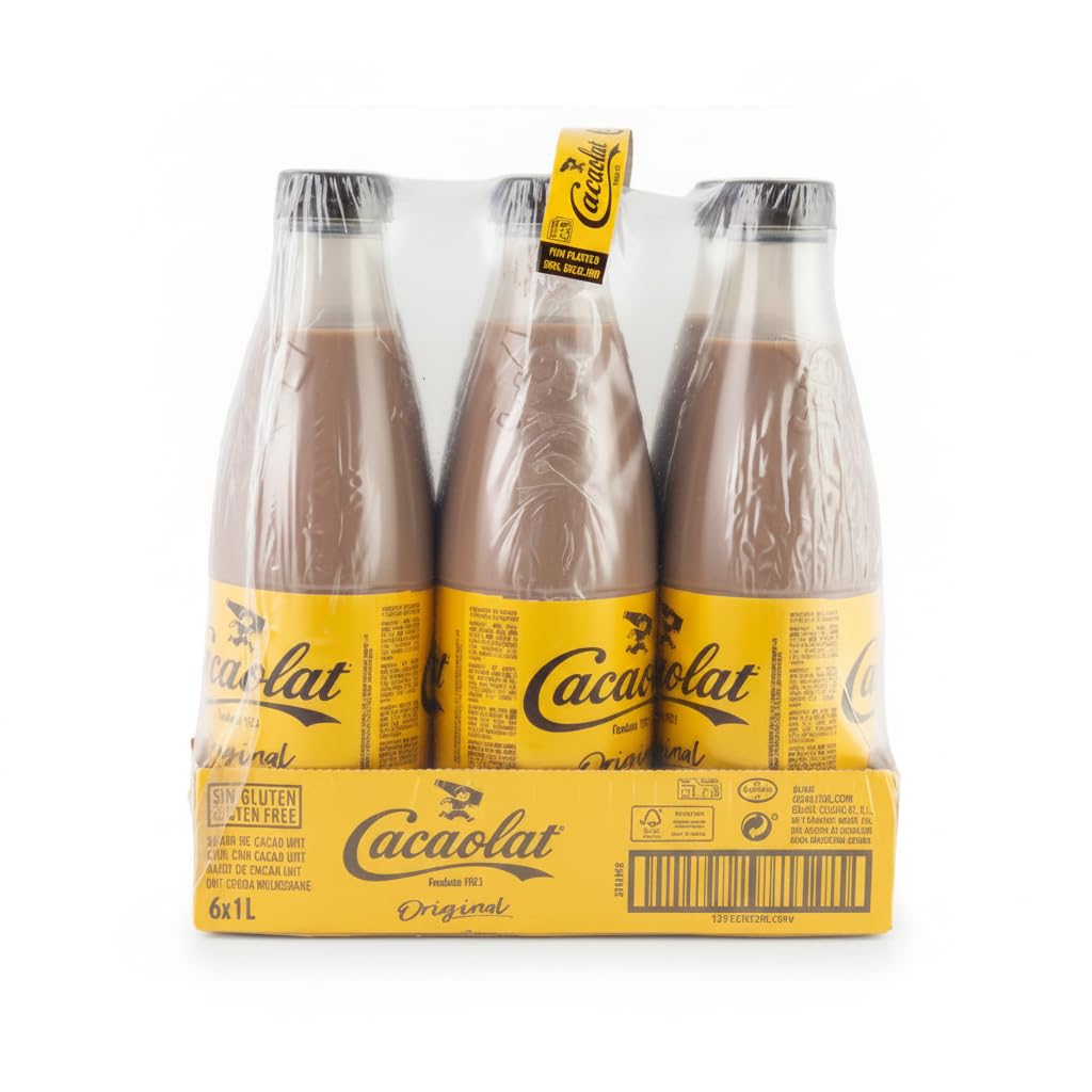 Batido de Cacao Pack de 6 x 1 Litro - Receta Original desde 1933 - Sin Gluten - Batido de Chocolate UHT en Formato Ahorro Familiar - Cacaolat - (6 Litros) - NEXU