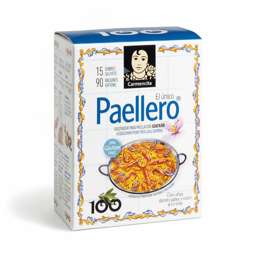 Sazonador para Paella Tradicional con Azafrán - Pack de 15 Sobres de 4g (60g) - Sin Gluten - Condimento para 90 Raciones, Mezcla de Especias con Pimentón y Ajo - NEXU