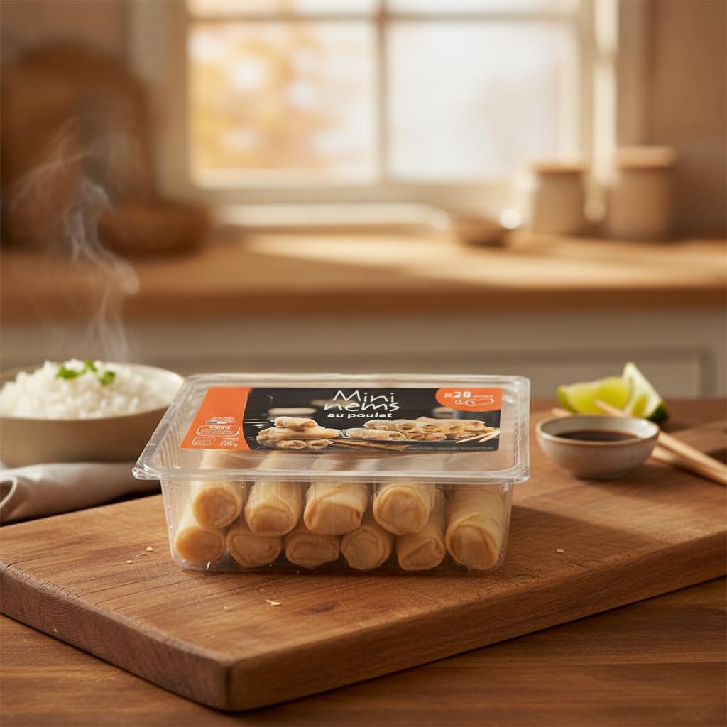 Mini Nems de Pollo - 700g (aprox. 28 uds) - Rollitos de Arroz Crujientes con Pollo y Verduras - Sin Aceite de Palma ni Conservantes - Receta Tradicional Elaborada - NEXU