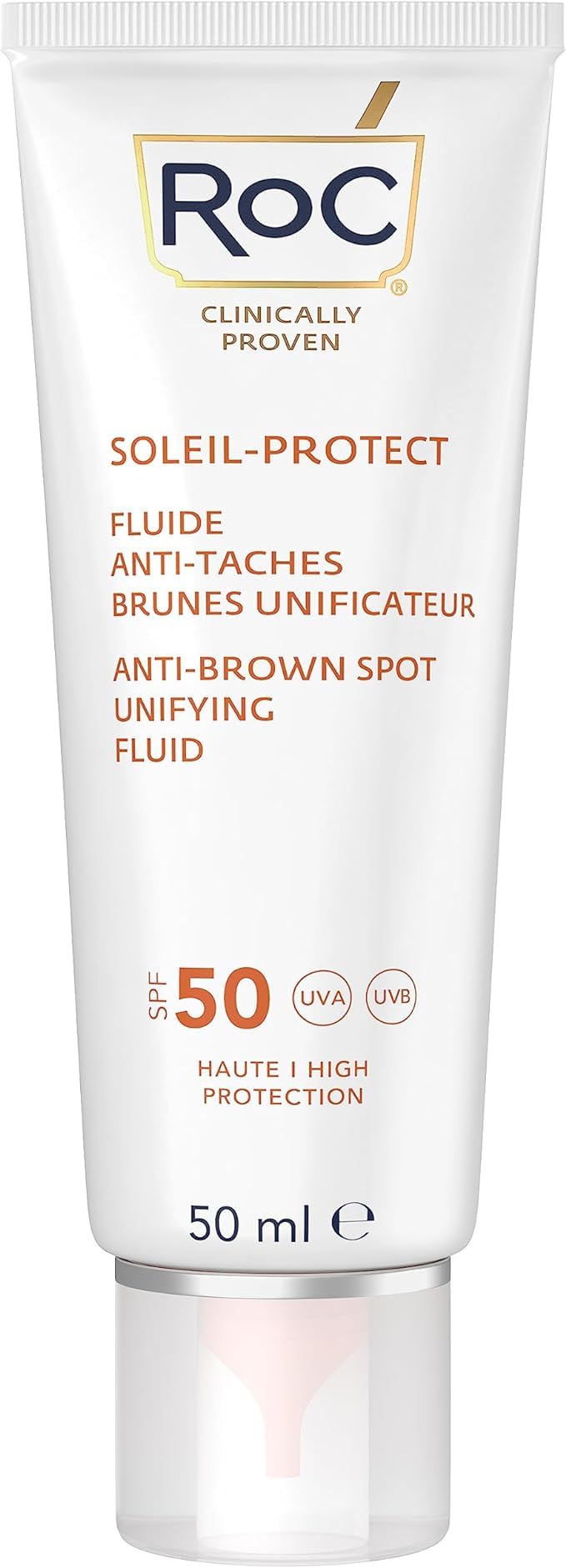 RoC - Soleil-Protect Fluido Unificador Anti Mancha Marrón SPF 50 - Crema Hidratante Facial con Vitamina C - Reduce las Manchas Marrones - 50 ml