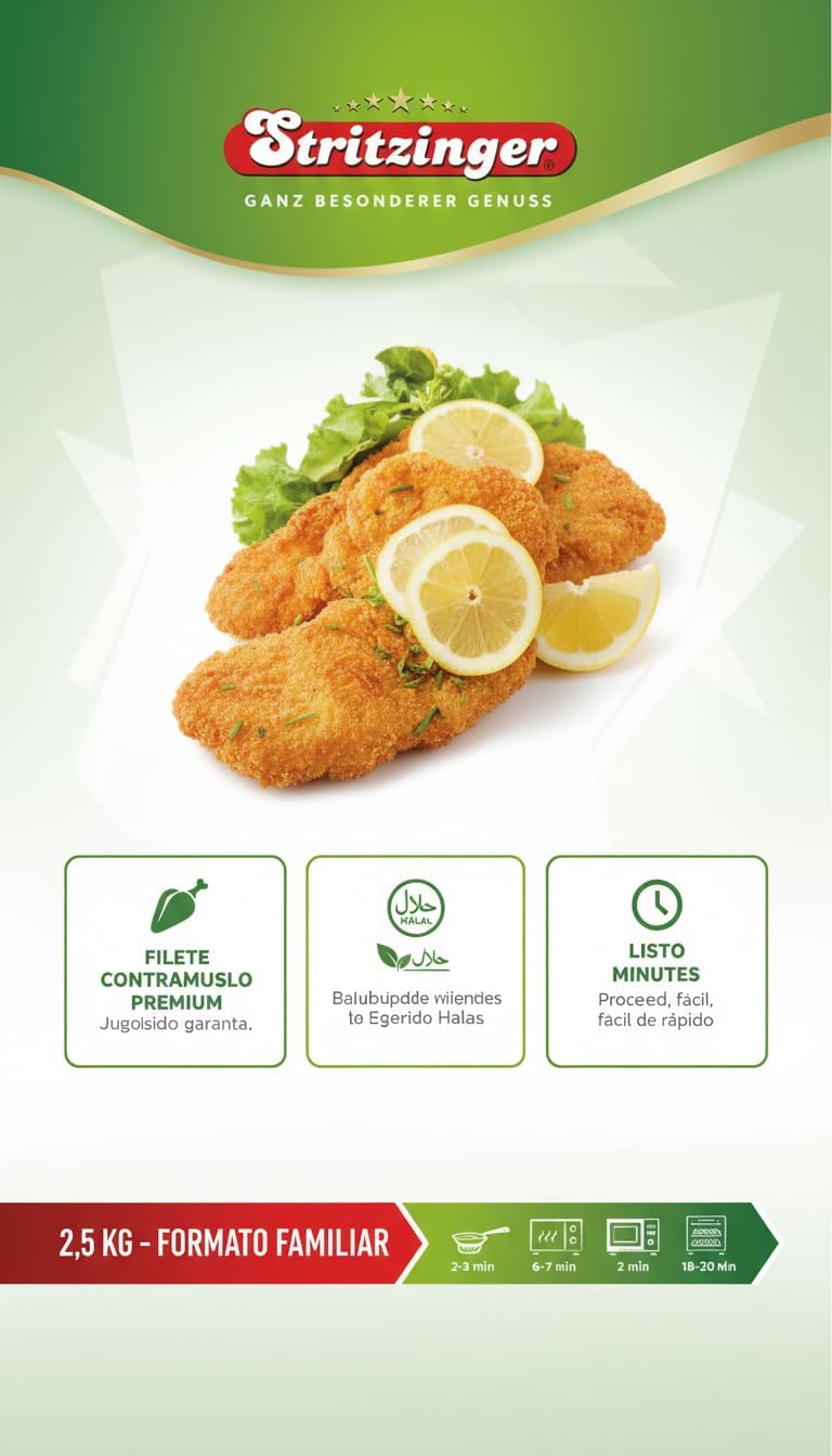Stritzinger Contramuslos de Pollo Empanados Deshuesados 2,5 kg - Pollo Crujiente y Jugoso sin Huevo - Certificado Halal - Envío Refrigerado con Cadena de Frío Garantizada
