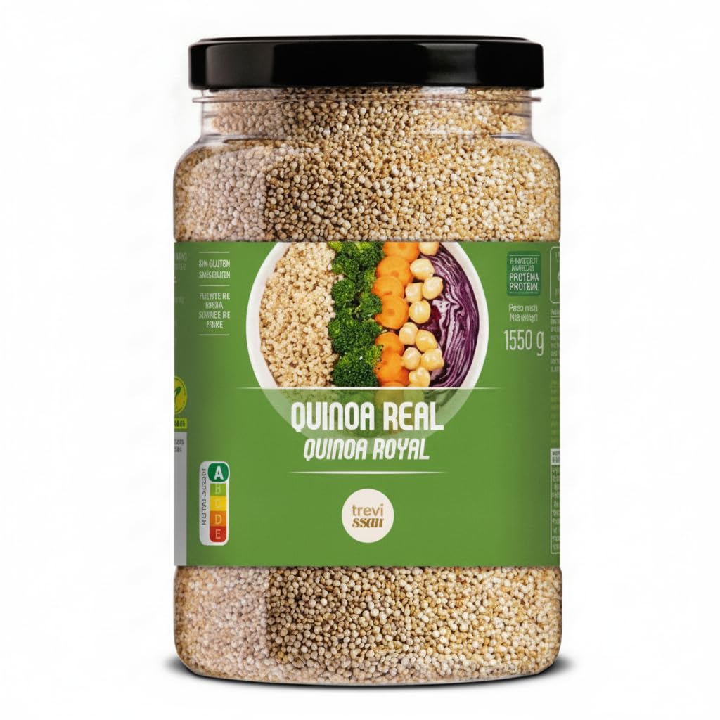 Quinoa Real Blanca 1550g - Superalimento de Grano Entero Natural - Sin Gluten - Alto Contenido en Proteína y Fibra - Nutri-Score A - Trevissan - Con Cierre de Rosca - NEXU