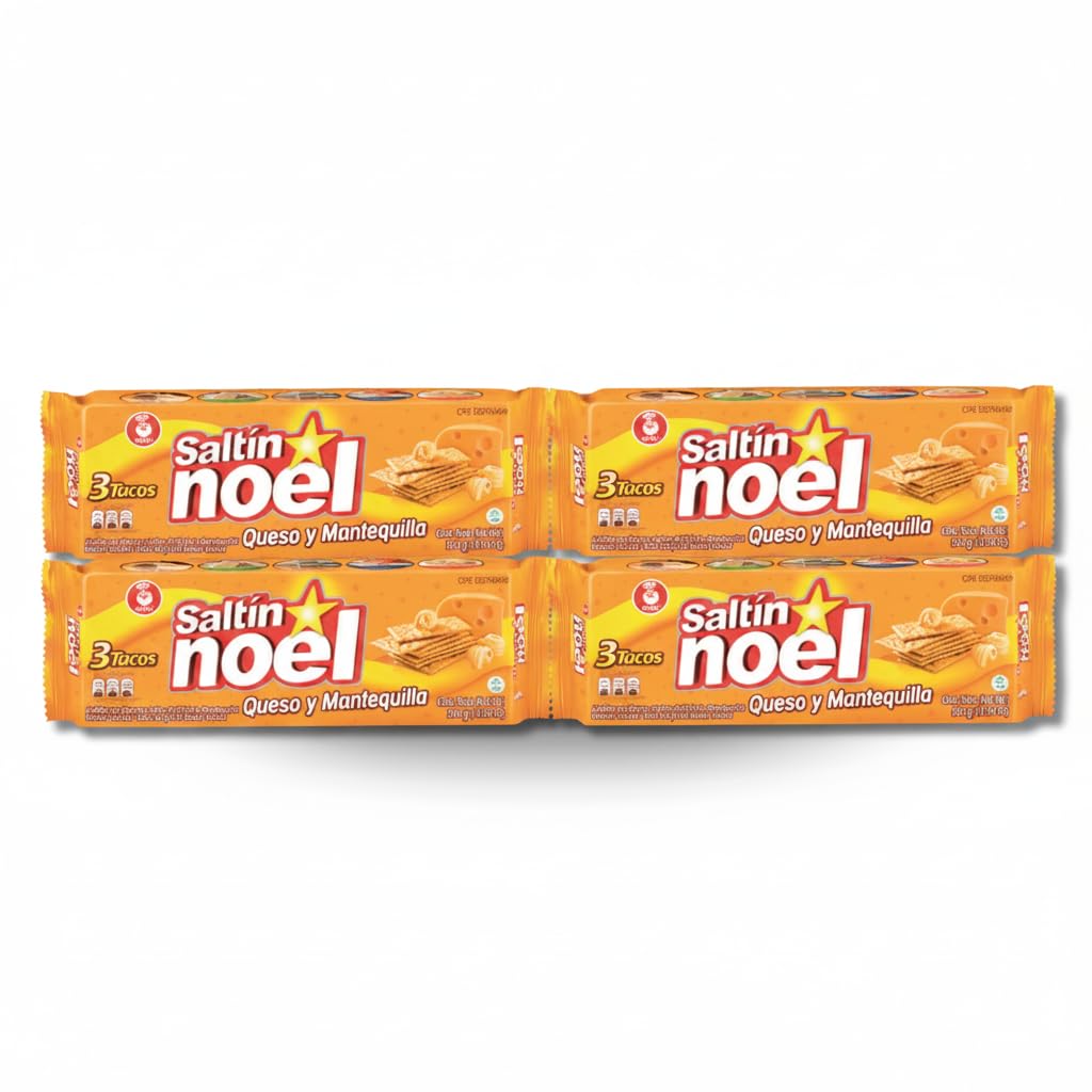 Galletas de Queso y Mantequilla, Pack de 4 Unidades (3 Tacos por Paquete), Galletas de Sal Crujientes Enriquecidas con Vitaminas, Calcio y Hierro - Saltín Noel - Tradición Colombiana - 1540g - NEXU