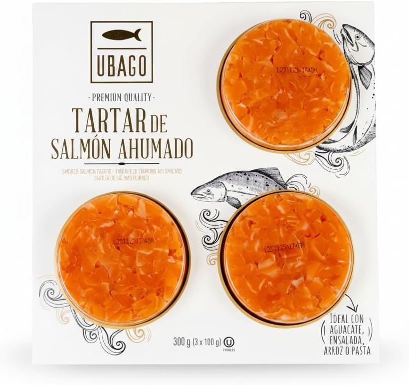 Tartar de Salmón Ahumado de Noruega - Pack Ahorro 3 x 100g (300g total) - Rico en Omega-3 y Proteínas - Sin Azúcares Añadidos - Ubago -Listo para Servir - Ideal para Ensaladas y Poke Bowls - NEXU