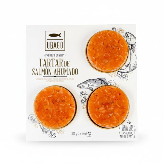 Tartar de Salmón Ahumado de Noruega - Pack Ahorro 3 x 100g (300g total) - Rico en Omega-3 y Proteínas - Sin Azúcares Añadidos - Ubago -Listo para Servir - Ideal para Ensaladas y Poke Bowls - NEXU