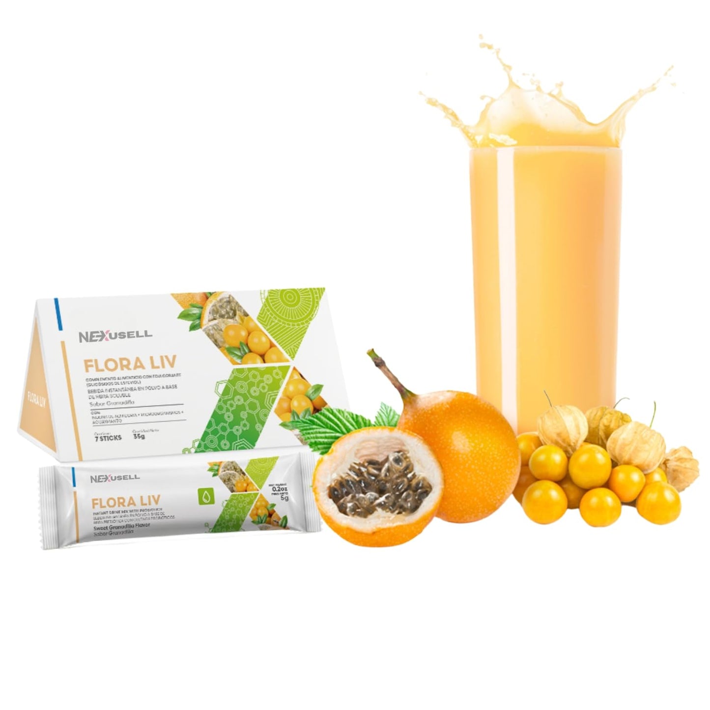 FLORA LIV- té frutal en polvo- TE CON FIBRA PREBIÓTICA + EXTRACTO DE PULPA DE GRANADILLA - MEJOR SALUD DIGESTIVA y ACTIVAR las defensas naturales / 1 CAJA CON 7UND x 5 gr